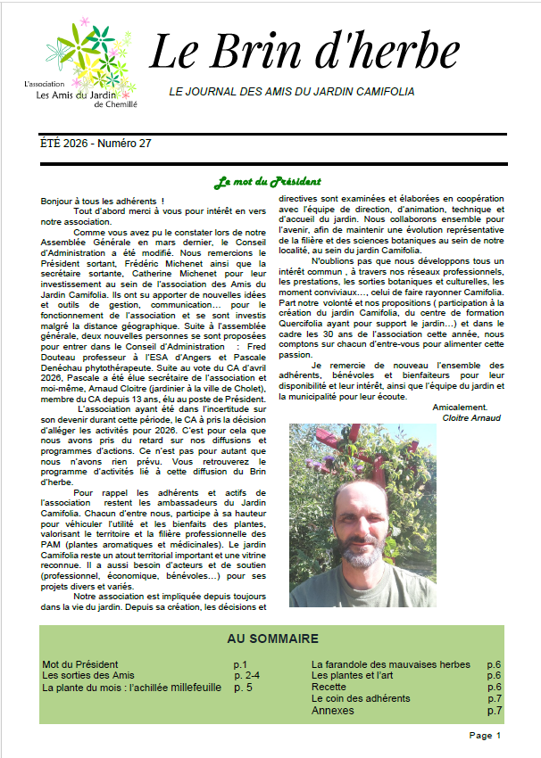 Le Brin d'herbe 27,  journal, botanique, camifolia, anjou, plantes médicinales, informations, jardin camifolia, iteipmai, art, herboristerie, confrerie herba nobilis